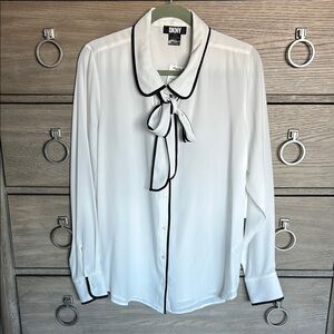 DKNY White Blouse with Black Trim New! XL